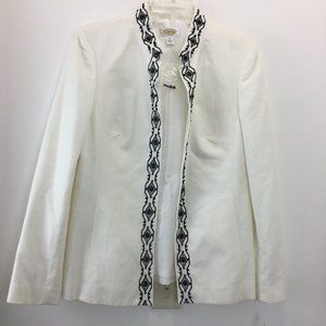NEW Talbots Womens Beaded Jacket Blazer Open Front Off White Black Size 8